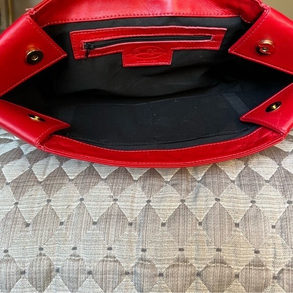 Onna Ehrlich Red Leather Handbag Purse with Top Handle & Tassel Made in USA 🇺🇸 - Picture 7 of 14